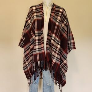 Soft Plaid Blanket Poncho Wrap